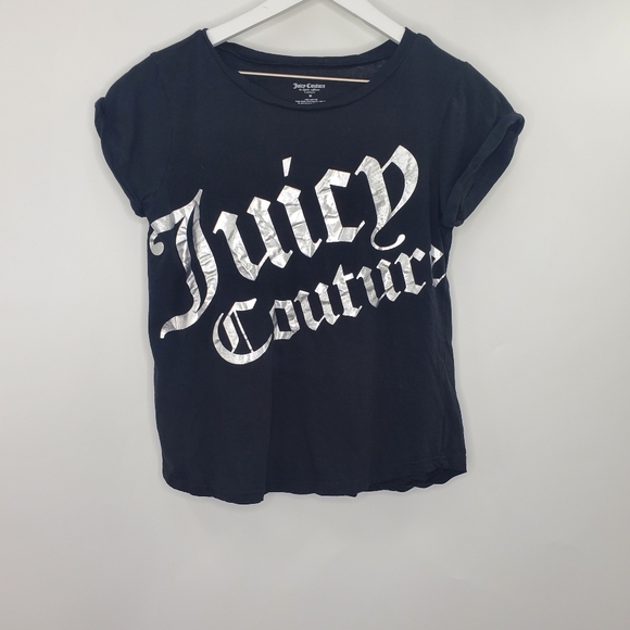Juicy Couture Big Logo Bling Graphic Baby Tee Black Y2K Short Sleeves - Picture 1 of 5